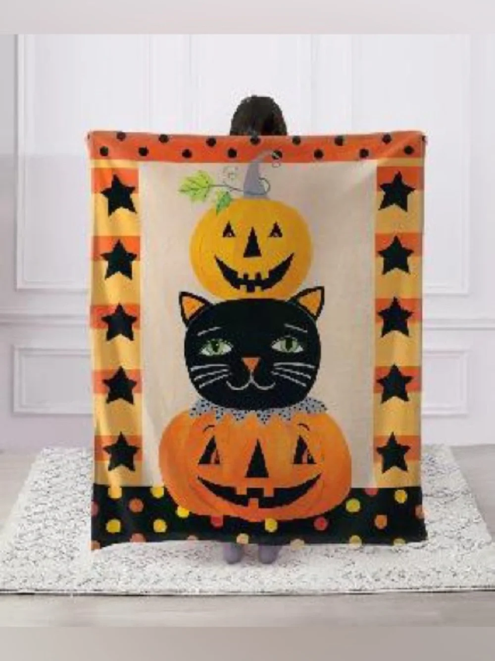 Pumpkin Cat Halloween Throw Blanket 50x60 Fleece Black Cat NWT
